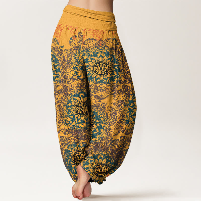 Pantalon sarouel femme en pur coton à motifs mandalas triangulaires et Buddha Stones, taille élastique - image 13