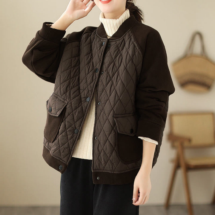 Veste épaisse à manches longues pour femme, motif diamant Buddha Stones, avec poches - image 1