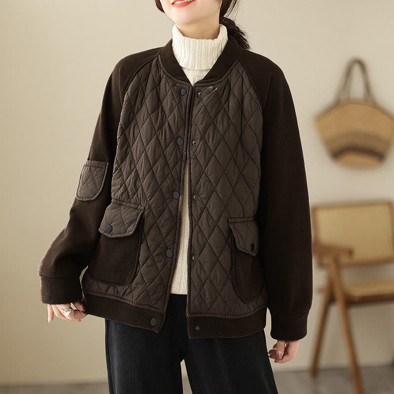 Veste épaisse à manches longues pour femme, motif diamant Buddha Stones, avec poches - SaddleBrown - US8-10，UK/AU12-14，EU40-42 (2XL) - image 0