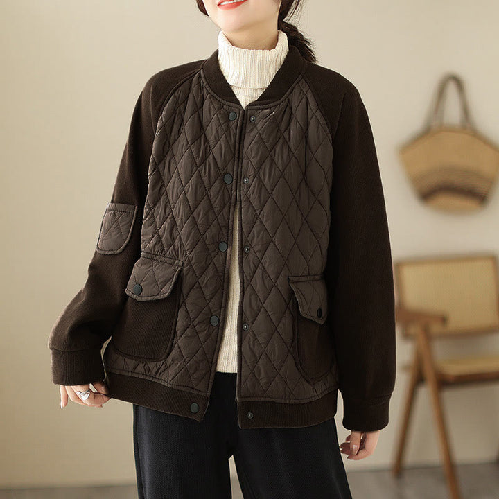 Veste épaisse à manches longues pour femme, motif diamant Buddha Stones, avec poches - SaddleBrown - US8-10，UK/AU12-14，EU40-42 (2XL) - image 0