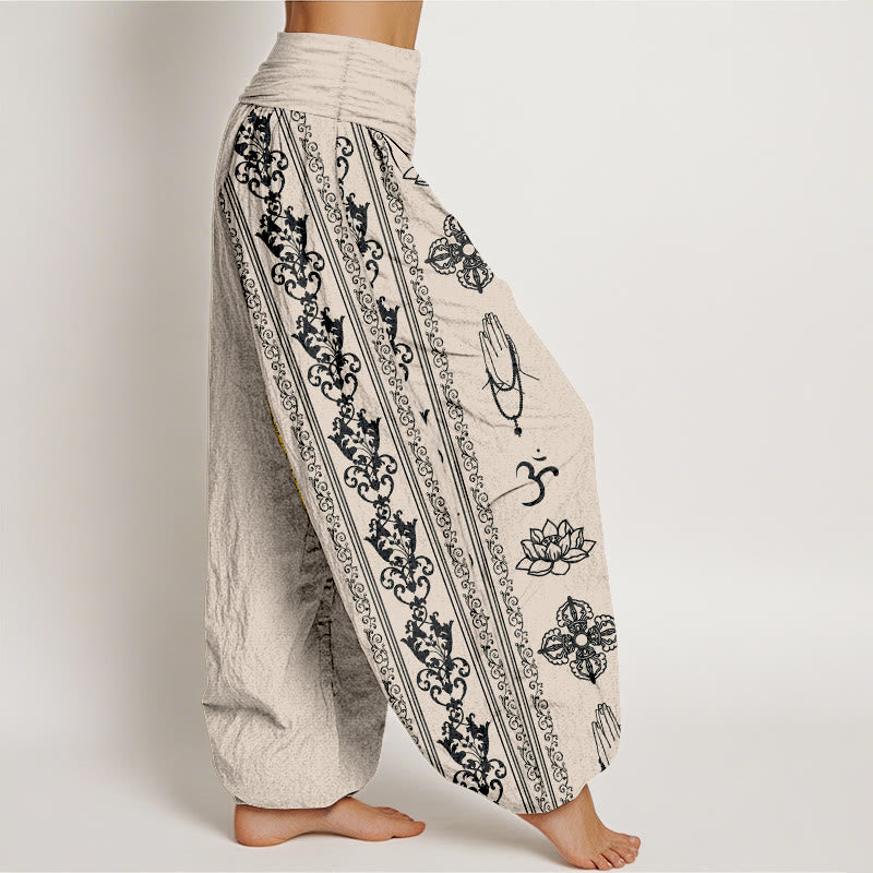 Pantalon sarouel taille élastique pour femme, motif Buddha Stones, pur coton, fleurs de lotus, double Dorje, Vajra, Namaste, Om - image 13
