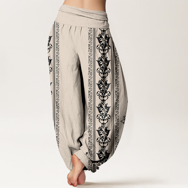 Pantalon harem à taille élastique pour femme, orné de Buddha Stones, de fleurs de lotus en coton et de motifs double Dorje Vajra Namaste Om. - image 9