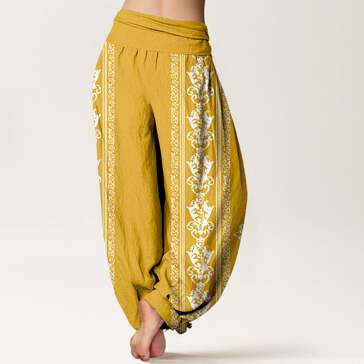 Pantalon harem à taille élastique pour femme, orné de Buddha Stones, de fleurs de lotus en coton et de motifs double Dorje Vajra Namaste Om. - image 15