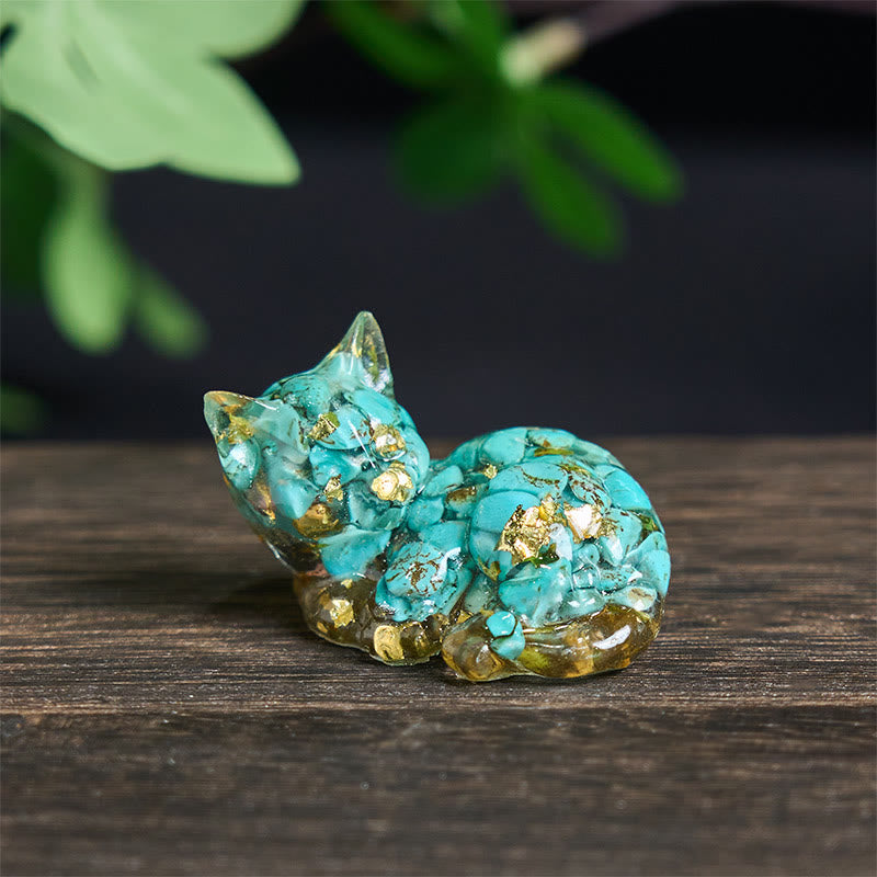 Buddha Stones, éclats de cristal, résine époxy, petit chat, décoration positive  - Turquoise (32*43*53 mm) - image 28