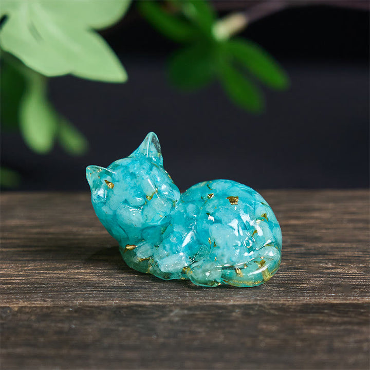 Buddha Stones, éclats de cristal, résine époxy, petit chat, décoration positive  - Aigue-marine (32*43*53 mm) - image 16