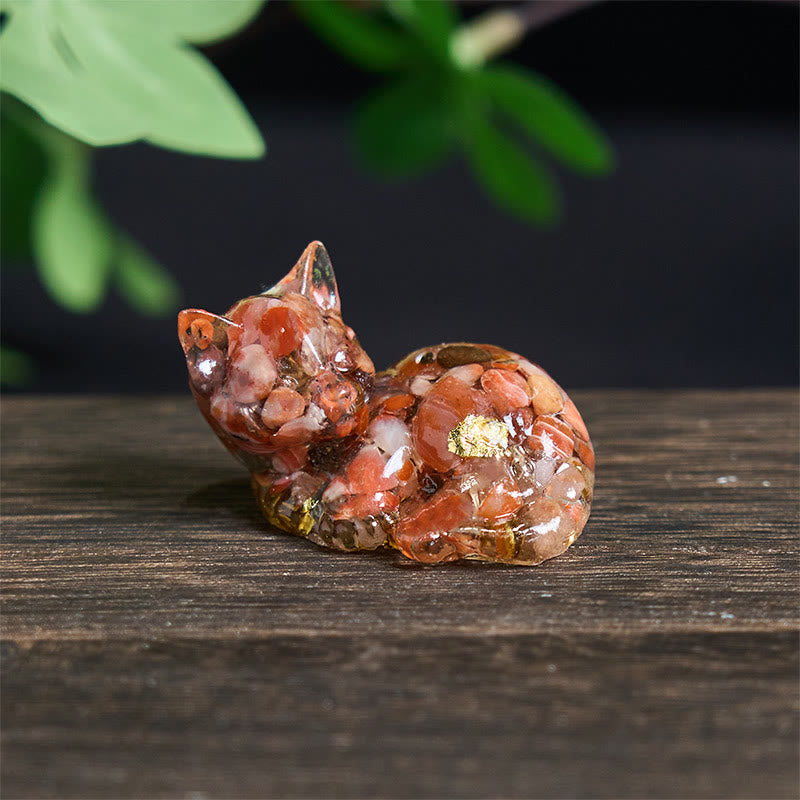 Buddha Stones, éclats de cristal, résine époxy, petit chat, décoration positive  - Agate rouge (32*43*53 mm) - image 19