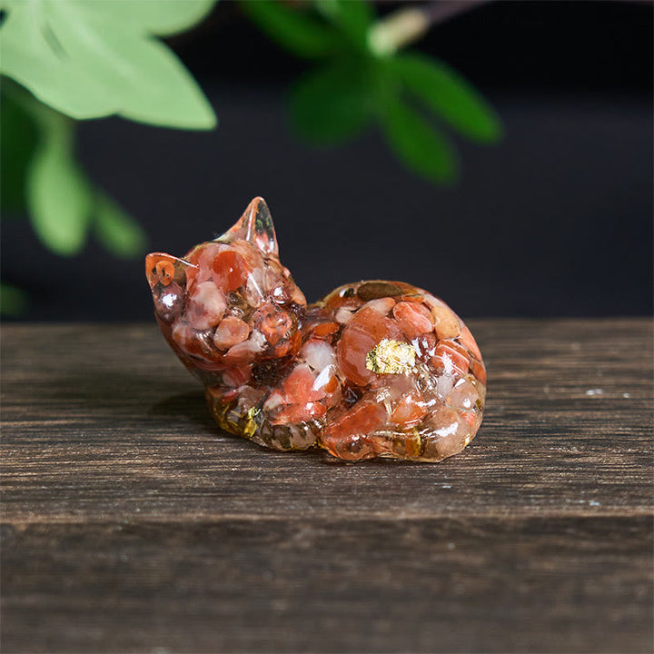 Buddha Stones, éclats de cristal, résine époxy, petit chat, décoration positive  - Agate rouge (32*43*53 mm) - image 19