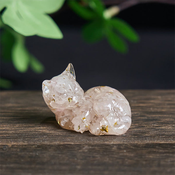 Buddha Stones, éclats de cristal, résine époxy, petit chat, décoration positive  - Cristal rose (32*43*53 mm) - image 13