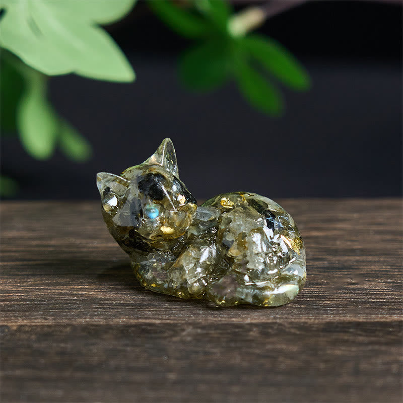 Buddha Stones, éclats de cristal, résine époxy, petit chat, décoration positive  - Labradorite (32*43*53 mm) - image 22
