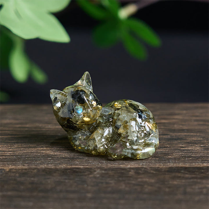 Buddha Stones, éclats de cristal, résine époxy, petit chat, décoration positive  - Labradorite (32*43*53 mm) - image 22