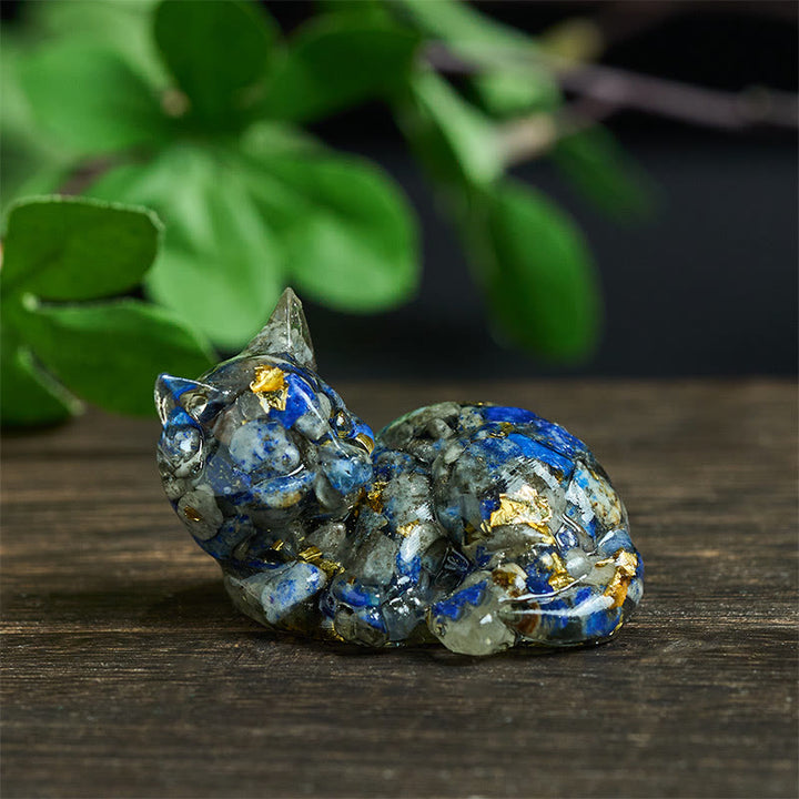 Buddha Stones, éclats de cristal, résine époxy, petit chat, décoration positive  - Décorations en lazurite (32*43*53 mm) - image 0