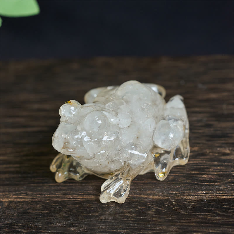 Statue décorative de petite grenouille en résine cristal et Buddha Stones, inspirée de la passion - Turquoise blanche (65*55*38 mm) - image 6