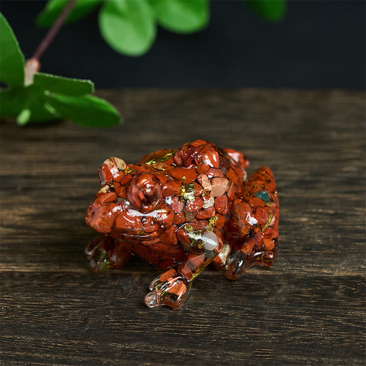 Statue décorative de petite grenouille en résine cristal et Buddha Stones, inspirée de la passion - Jaspe rouge (65*55*38 mm) - image 0