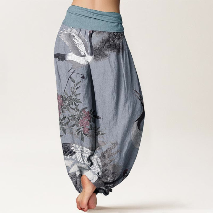 Pantalon harem décontracté en coton à motif de grue à couronne rouge et de pin de montagne, taille élastique, pour femme - image 8