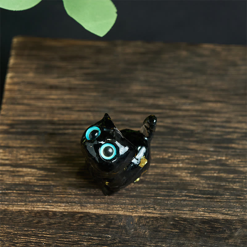 Buddha Stones Statue décorative de chat Sérénité en résine à effet cristallin - image 1