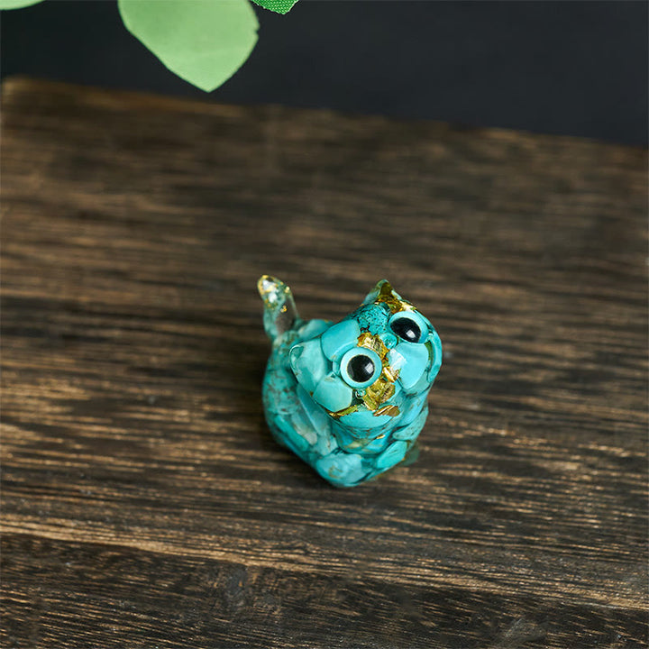 Buddha Stones Statue décorative de chat Sérénité en résine à effet cristallin - Turquoise (36*32*22 mm) - image 5