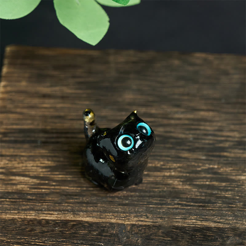 Buddha Stones Statue décorative de chat Sérénité en résine à effet cristallin - Obsidienne noire (36*32*22 mm) - image 0