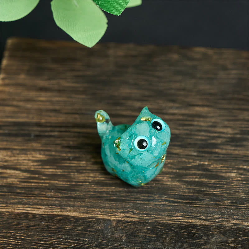 Buddha Stones Statue décorative de chat Sérénité en résine à effet cristallin - Aigue-marine (36*32*22 mm) - image 9