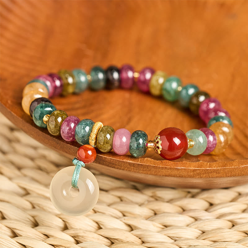 Bracelet d'amour en tourmaline et calcédoine avec boucle de paix et Buddha Stones - Tourmaline (Tour de poignet : 14-16 cm) - image 0