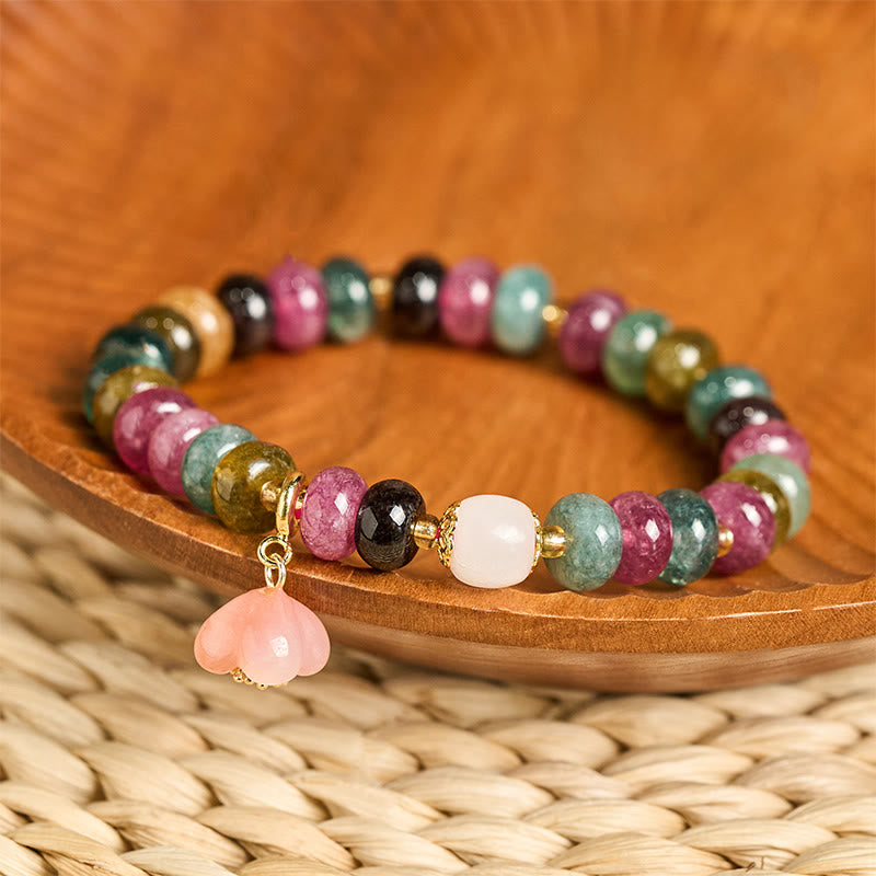Bracelet d'amour en Buddha Stones, tourmaline, agate Yanyuan et fleurs de pêcher - image 2