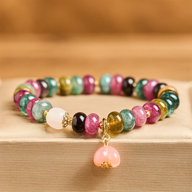 Bracelet d'amour en Buddha Stones, tourmaline, agate Yanyuan et fleurs de pêcher - Tourmaline (Tour de poignet : 14-16 cm) - image 0