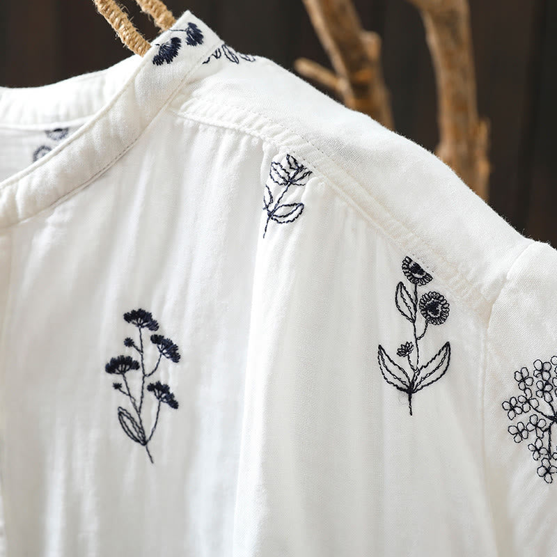 Chemise en coton à manches longues pour femme, ornée de broderies florales et de Buddha Stones - image 7