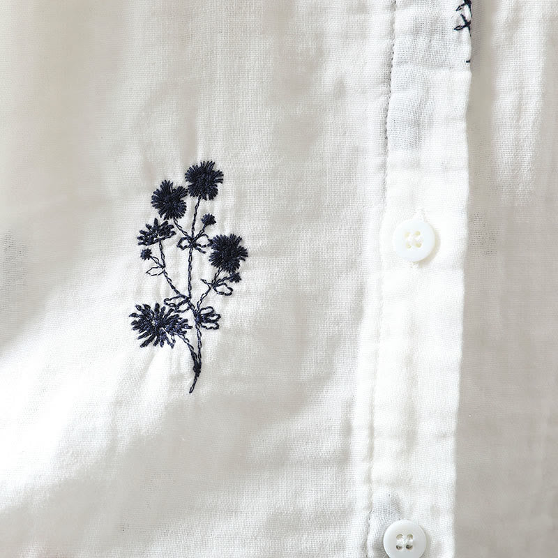 Chemise en coton à manches longues pour femme, ornée de broderies florales et de Buddha Stones - image 6