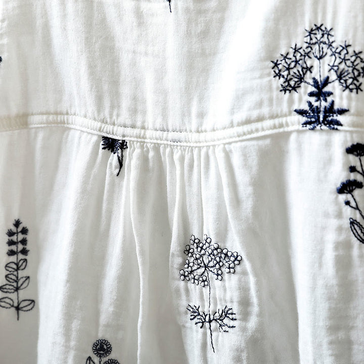 Chemise en coton à manches longues pour femme, ornée de broderies florales et de Buddha Stones - image 8