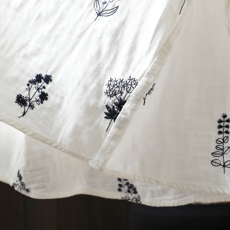 Chemise en coton à manches longues pour femme, ornée de broderies florales et de Buddha Stones - image 13