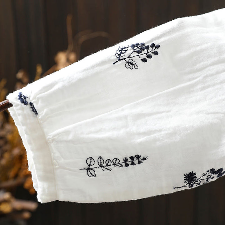 Chemise en coton à manches longues pour femme, ornée de broderies florales et de Buddha Stones - image 10