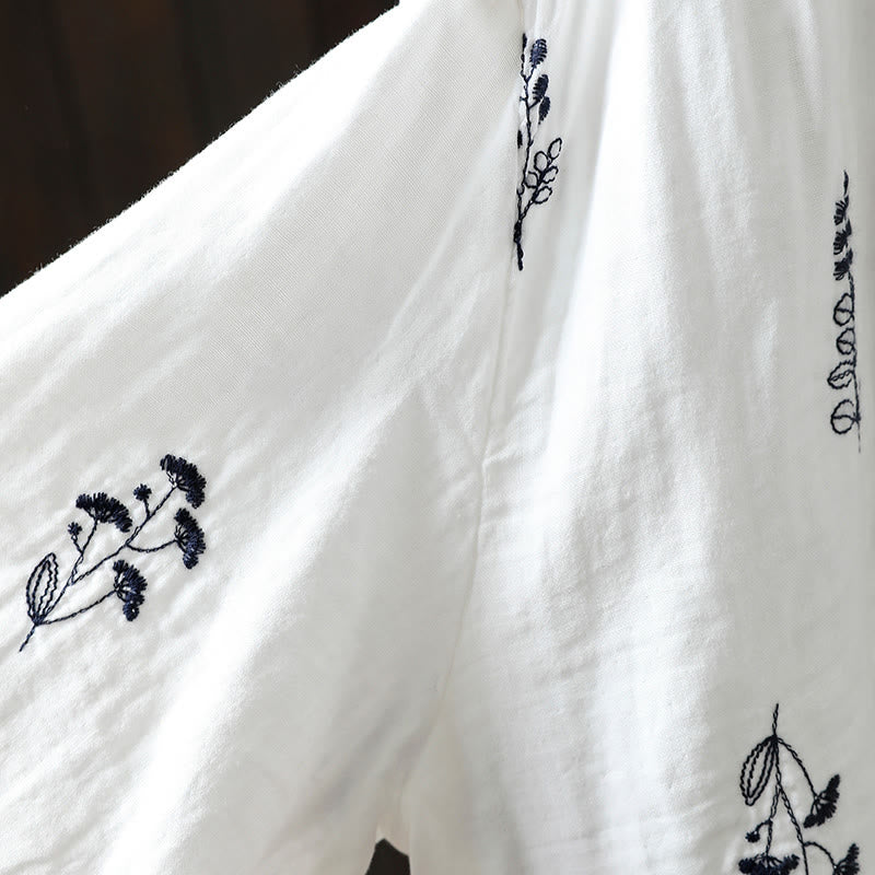 Chemise en coton à manches longues pour femme, ornée de broderies florales et de Buddha Stones - image 12