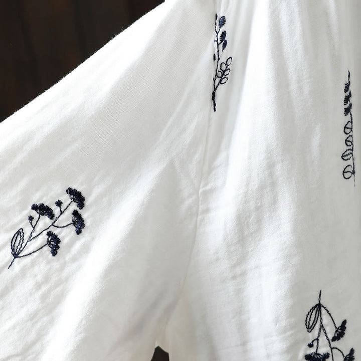 Chemise en coton à manches longues pour femme, ornée de broderies florales et de Buddha Stones - image 12