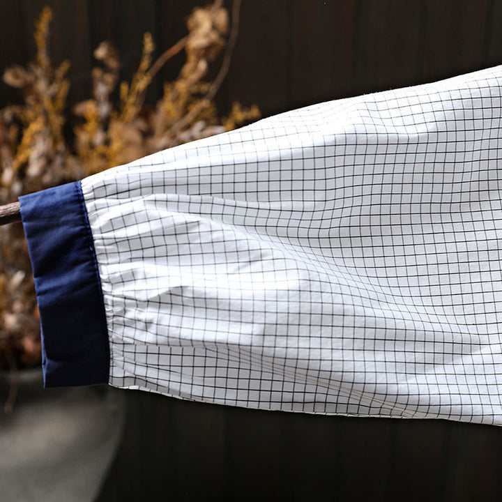 Chemise en coton à manches longues pour femme, à carreaux, avec boutons contrastants et motif Buddha Stones - image 9