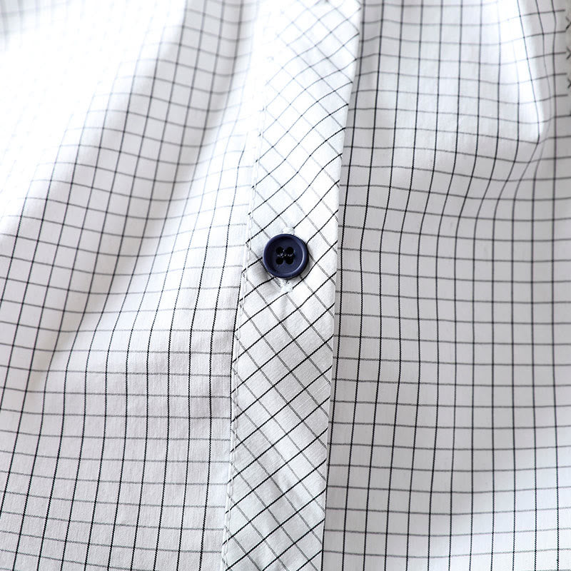 Chemise en coton à manches longues pour femme, à carreaux, avec boutons contrastants et motif Buddha Stones - image 11