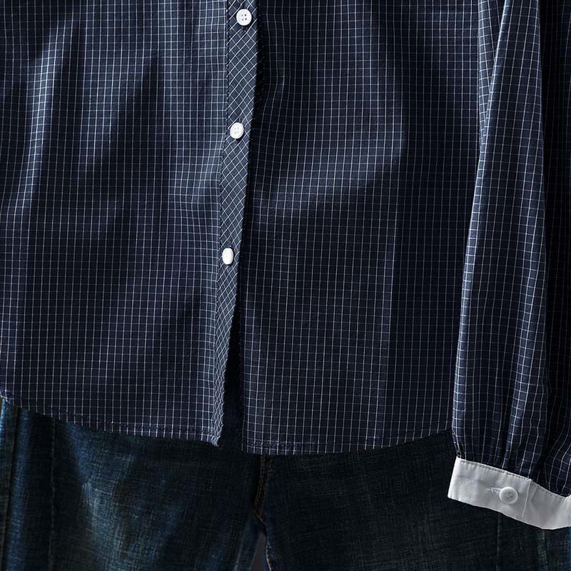 Chemise en coton à manches longues pour femme, à carreaux, avec boutons contrastants et motif Buddha Stones - image 2