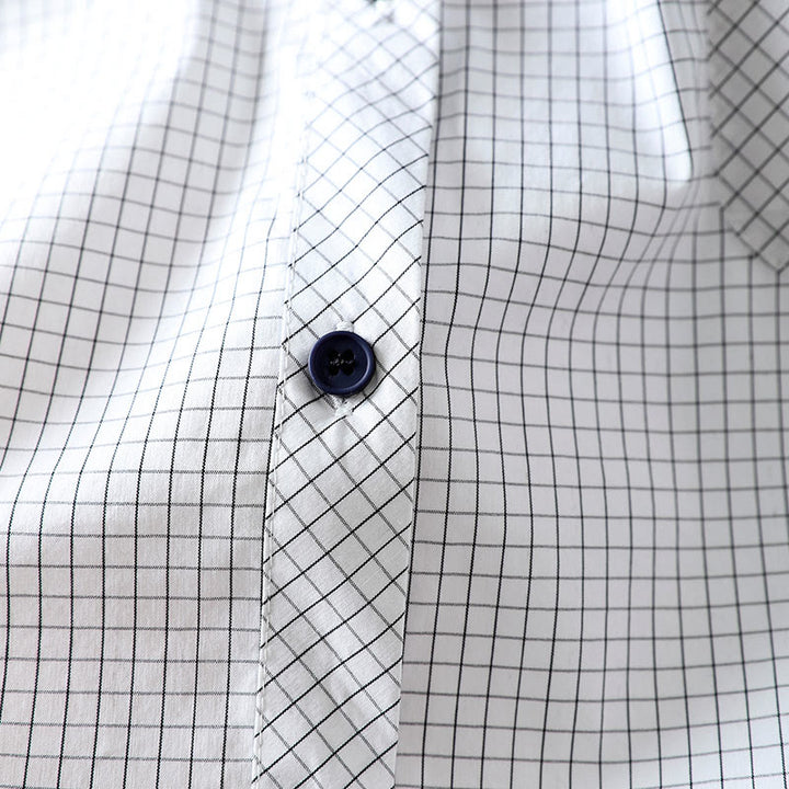 Chemise en coton à manches longues pour femme, à carreaux, avec boutons contrastants et motif Buddha Stones - image 12