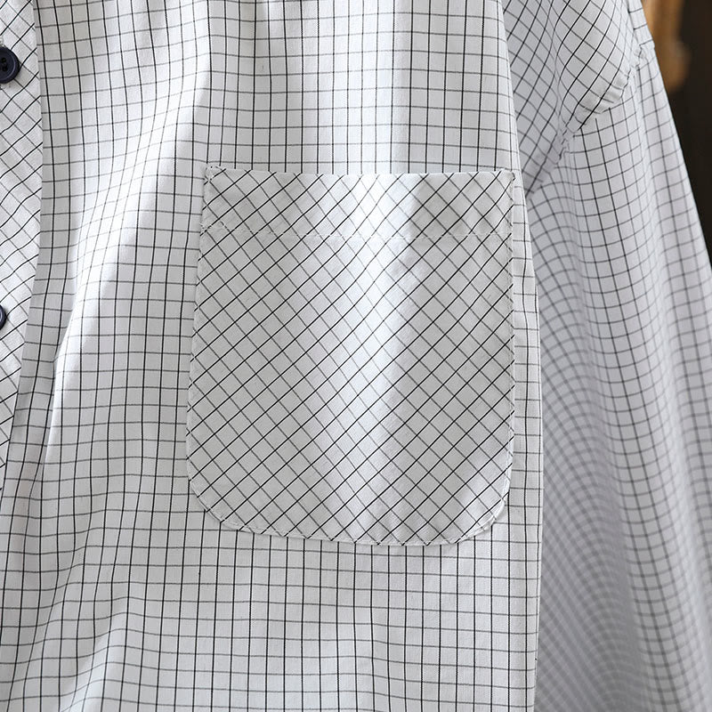 Chemise en coton à manches longues pour femme, à carreaux, avec boutons contrastants et motif Buddha Stones - image 14