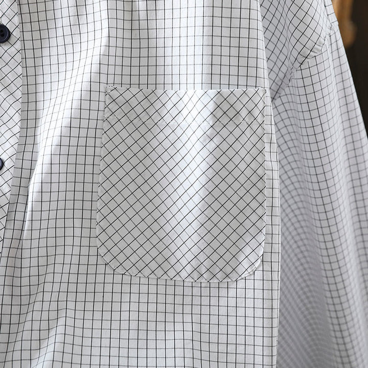 Chemise en coton à manches longues pour femme, à carreaux, avec boutons contrastants et motif Buddha Stones - image 14