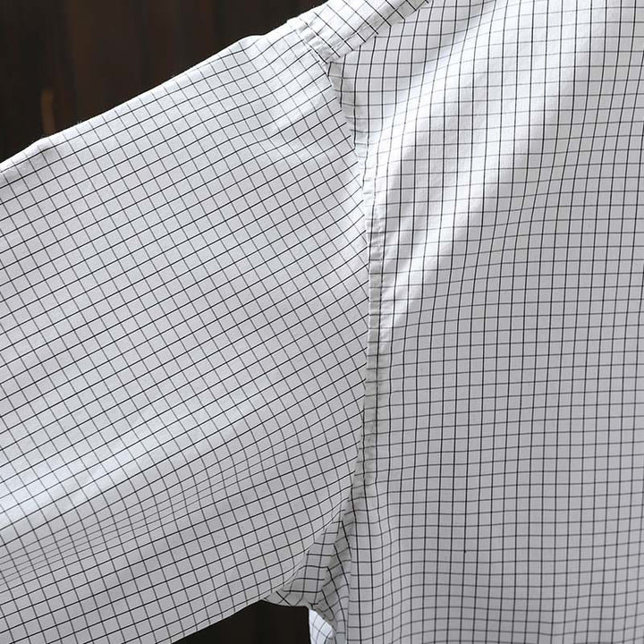 Chemise en coton à manches longues pour femme, à carreaux, avec boutons contrastants et motif Buddha Stones - image 10