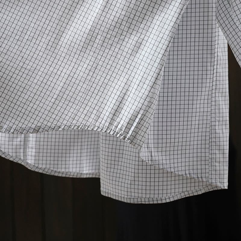 Chemise en coton à manches longues pour femme, à carreaux, avec boutons contrastants et motif Buddha Stones - image 15