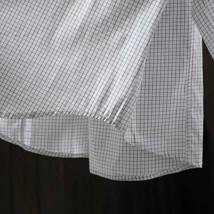 Chemise en coton à manches longues pour femme, à carreaux, avec boutons contrastants et motif Buddha Stones - image 15