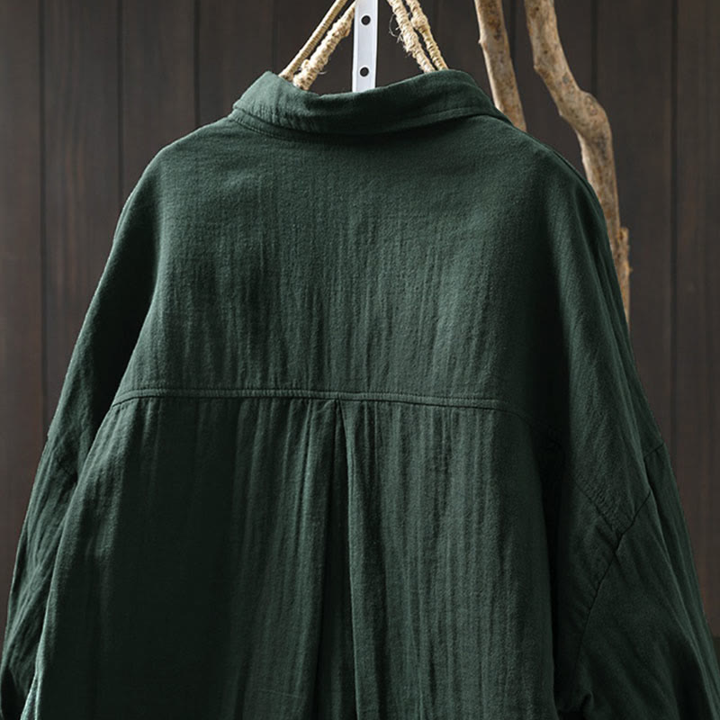 Chemise en coton à manches longues pour femme, ornée de Buddha Stones et de boutons contrastés sur les poches. - image 3