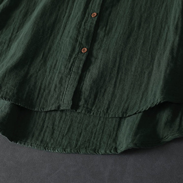 Chemise en coton à manches longues pour femme, ornée de Buddha Stones et de boutons contrastés sur les poches. - image 9