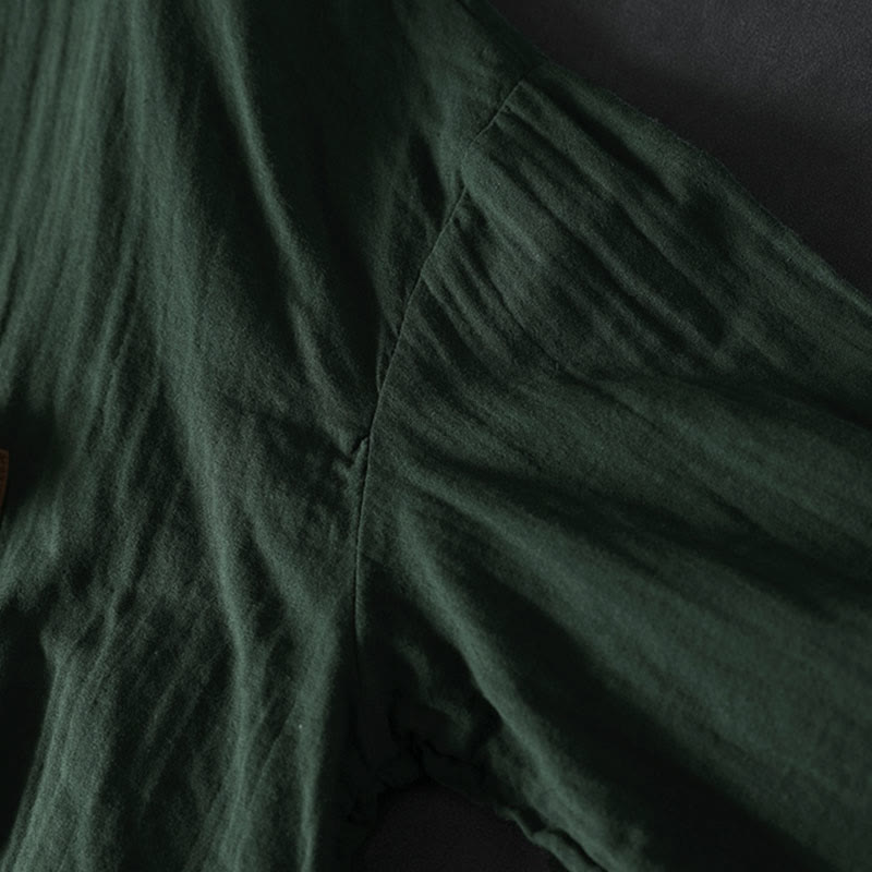 Chemise en coton à manches longues pour femme, ornée de Buddha Stones et de boutons contrastés sur les poches. - image 7