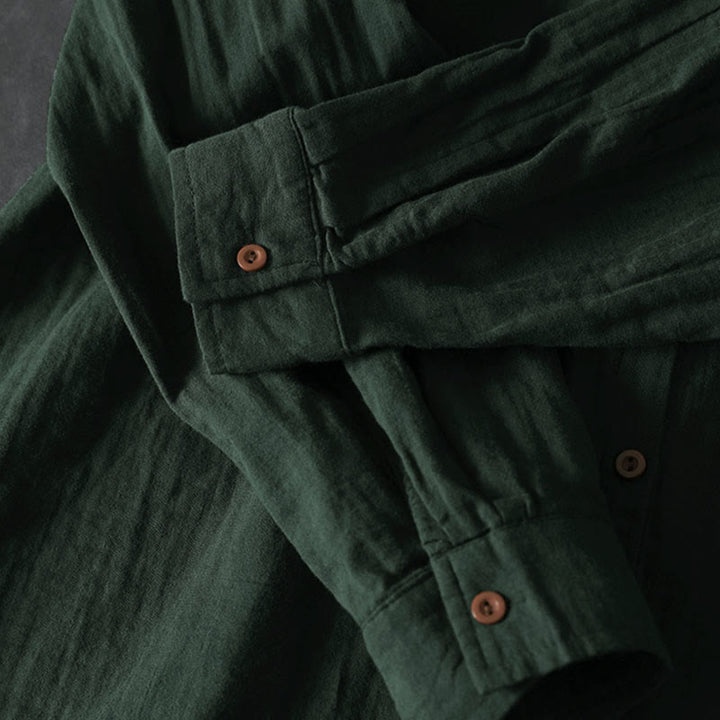 Chemise en coton à manches longues pour femme, ornée de Buddha Stones et de boutons contrastés sur les poches. - image 8