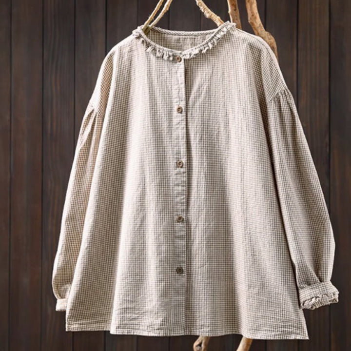 Chemise en coton à petits carreaux, manches longues, Buddha Stones , printemps - Beige - US4，UK/AU8，EU36 (L) - image 13