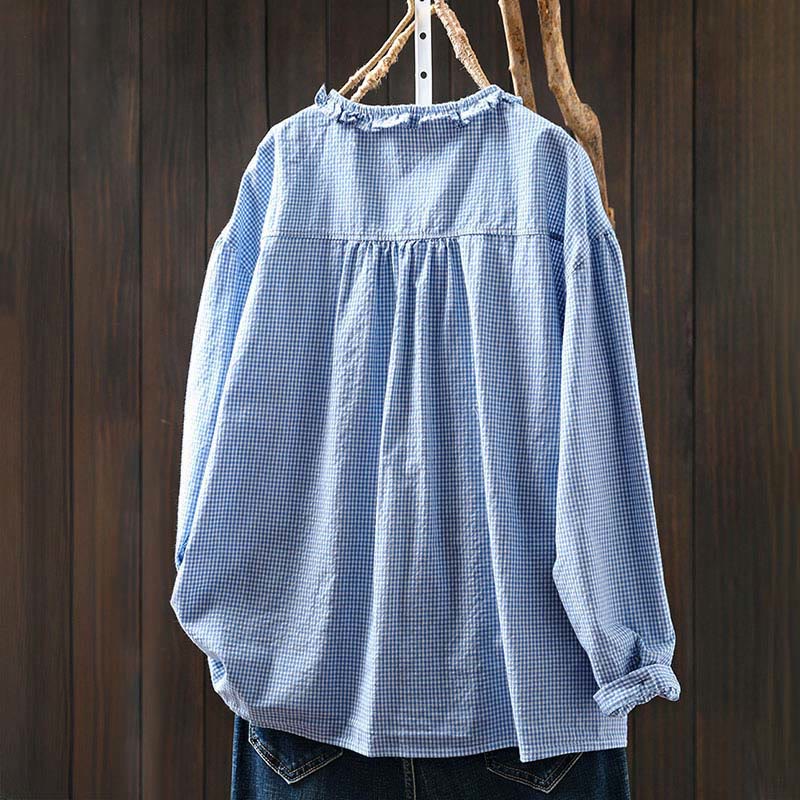 Chemise en coton à petits carreaux, manches longues, Buddha Stones , printemps - image 1