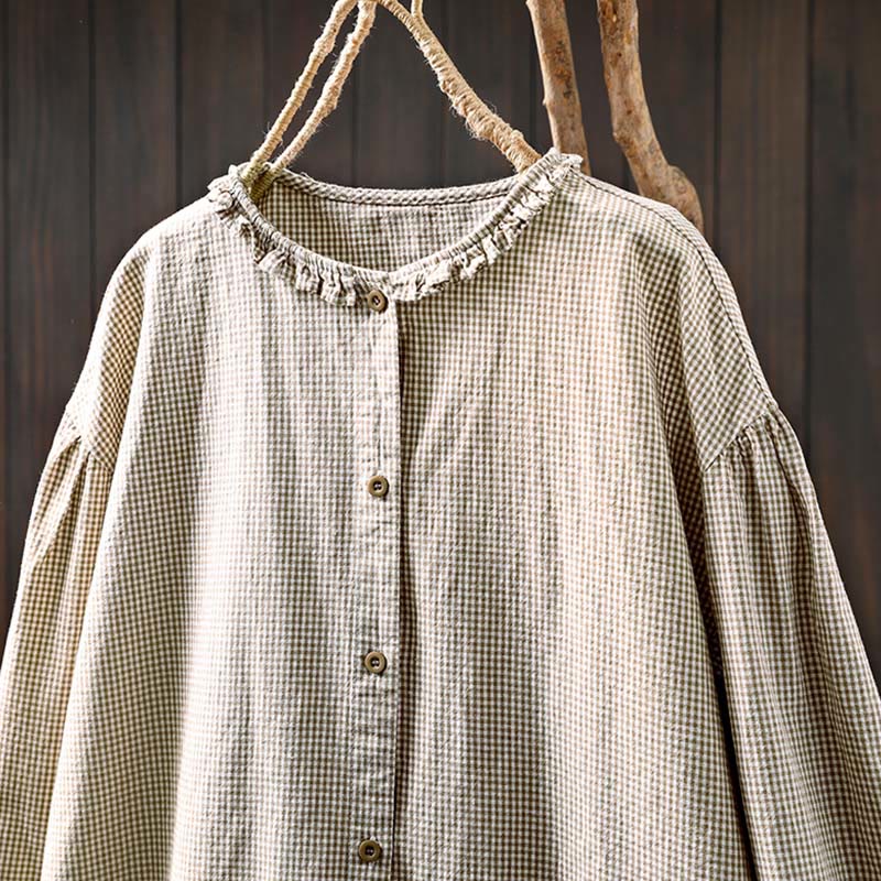 Chemise en coton à petits carreaux, manches longues, Buddha Stones , printemps - image 14