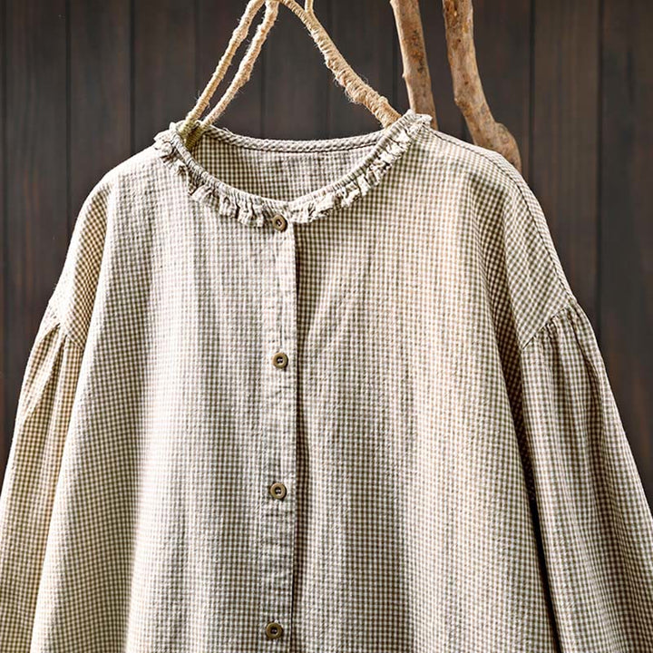 Chemise en coton à petits carreaux, manches longues, Buddha Stones , printemps - image 14