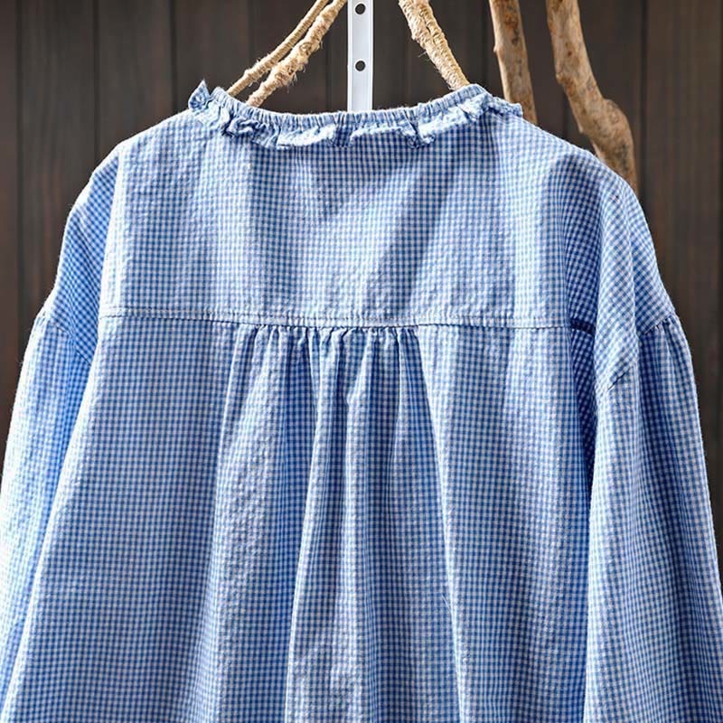 Chemise en coton à petits carreaux, manches longues, Buddha Stones , printemps - image 3